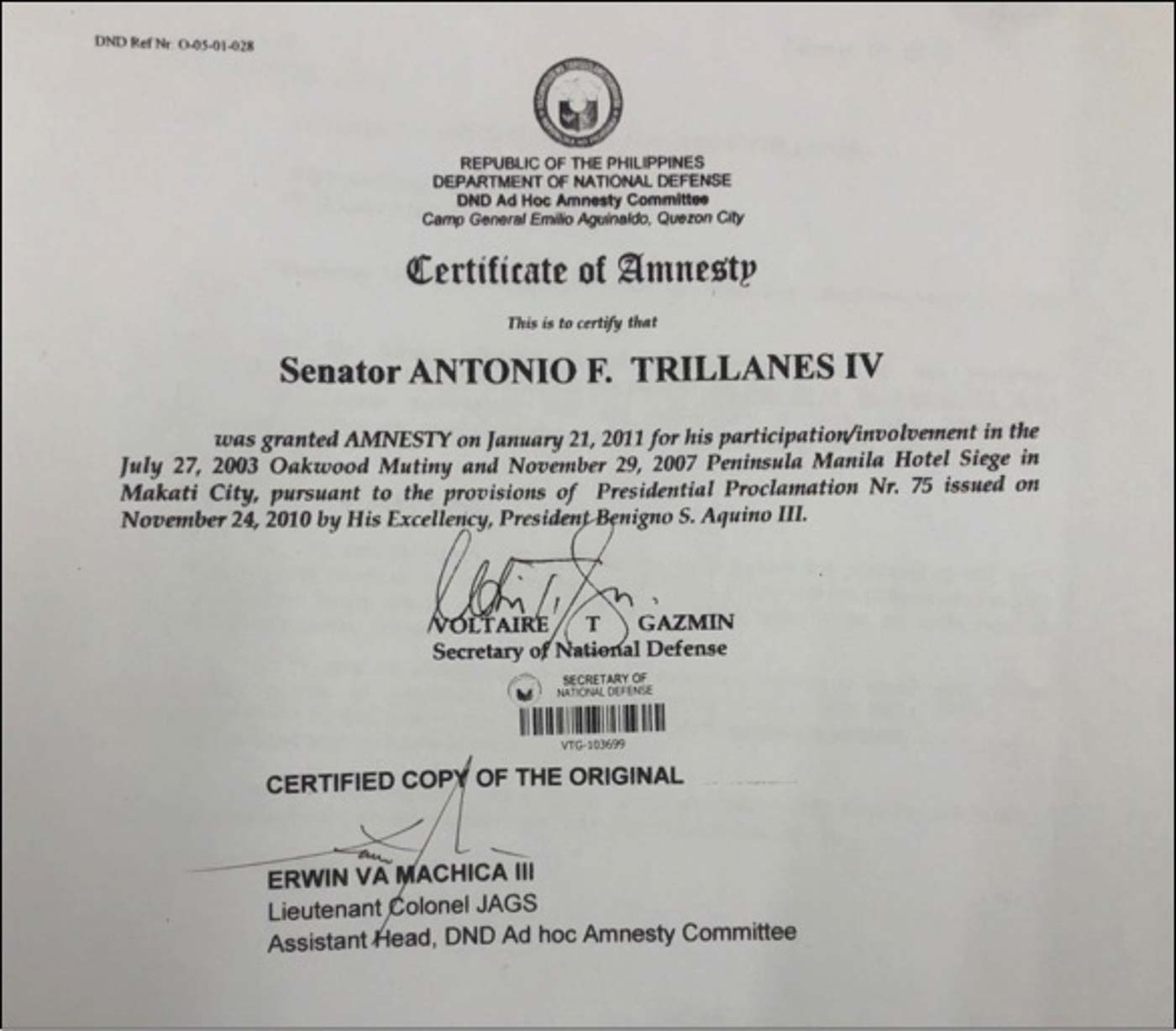 Photo from Trillanes' office 