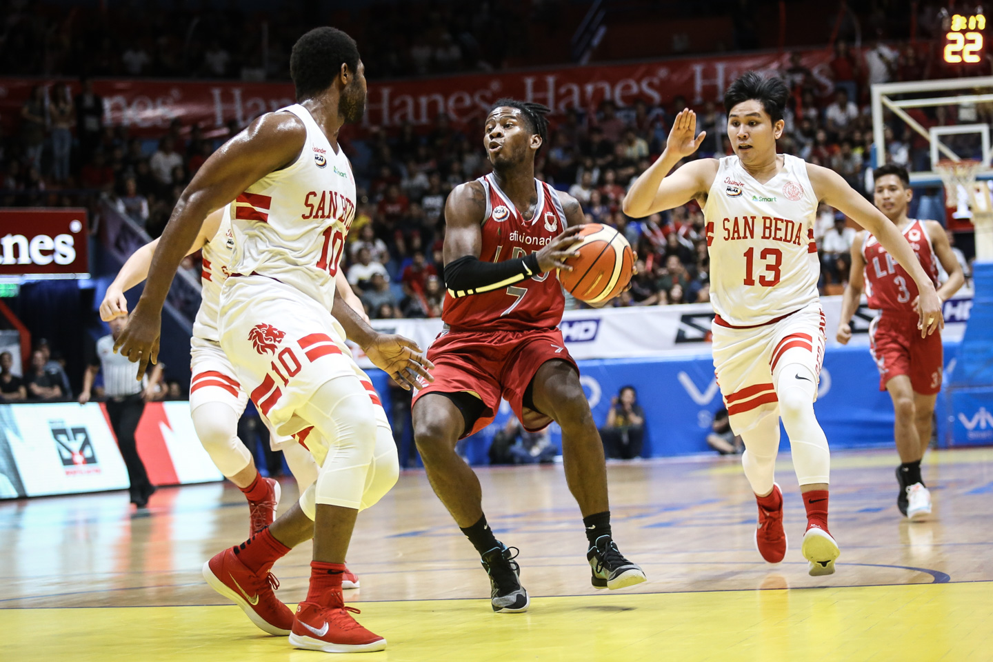 SIDELINED. CJ Perez (middle) will be turned into a spectator as the Lyceum Pirates clash with the San Beda Red Lions in Game 1 of the NCAA finals. File photo by Josh Albelda/Rappler 