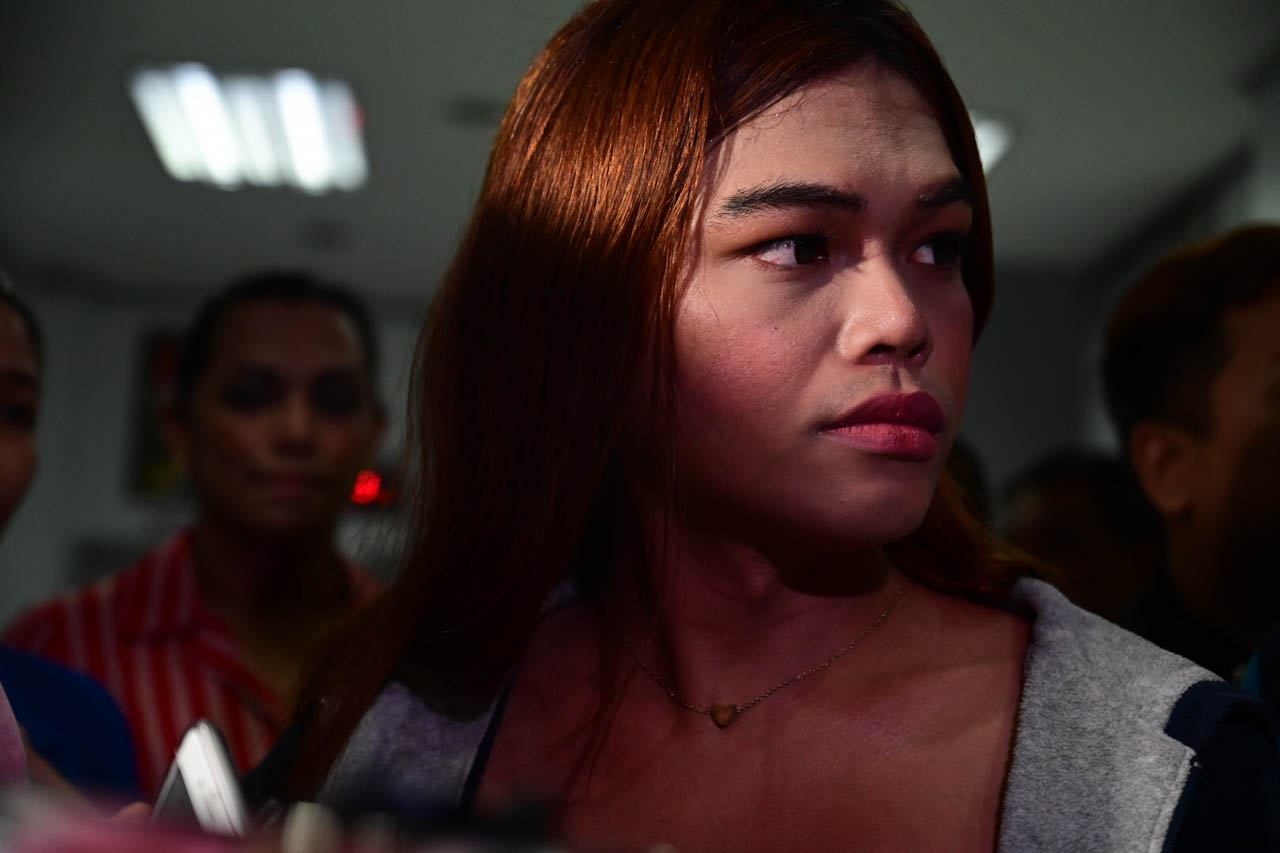 DETAINED. Transgender woman Gretchen Custodio Diez at QCPD Station 7. Photo by Alecs Ongcal/Rappler 