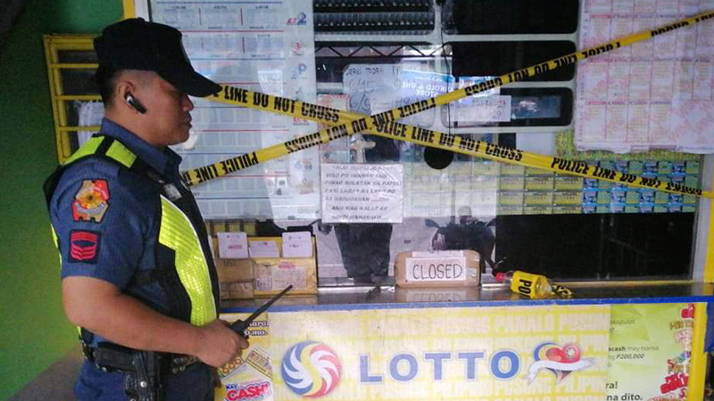 GAMING SHUT DOWN. Cops begin shutting down PCSO Lotto outlets in Makati City. File photos from Makati Police 