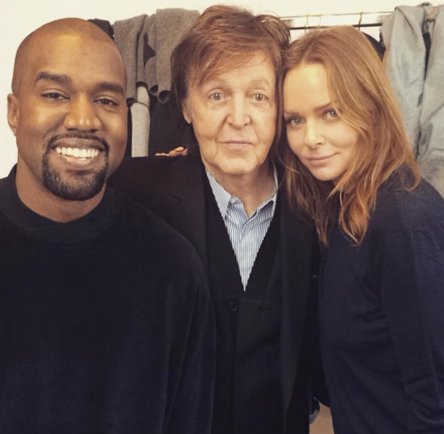 NUMBER 1 SUPPORTER. Paul McCartney with daughter Stella and Kanye West backstage after Stella's fashion show. Photo from Instagram/@stellamccartney 