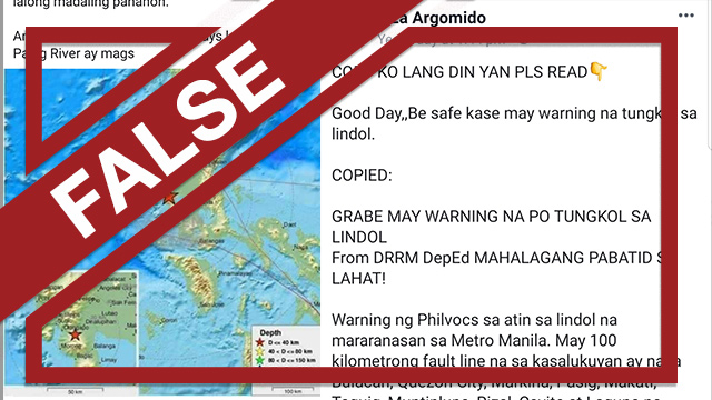 FALSE. Phivolcs has not issued a warning on a looming magnitude 7.1 earthquake 