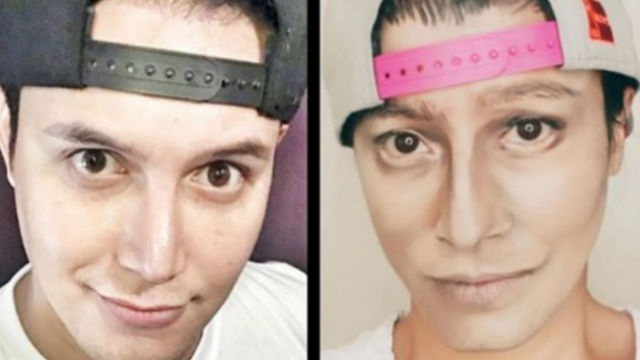 MAKEUP TRANSFORMATION. Solenn Heussaff (right) takes on the challenge of transforming herself into Paolo Ballesteros. Screenshot from Instagram/@solenn 
