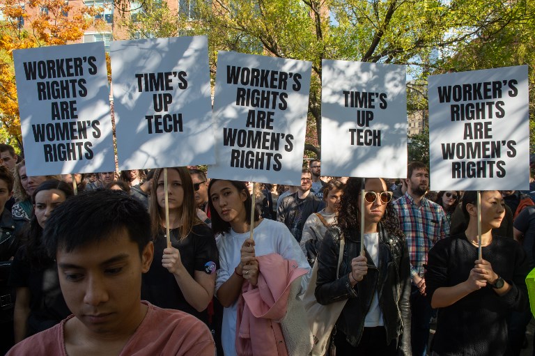 WALKOUT. Google employees stage a walkout on November 1, 2018, in New York, over sexual harassment. Photo by Bryan R. Smith/AFP 