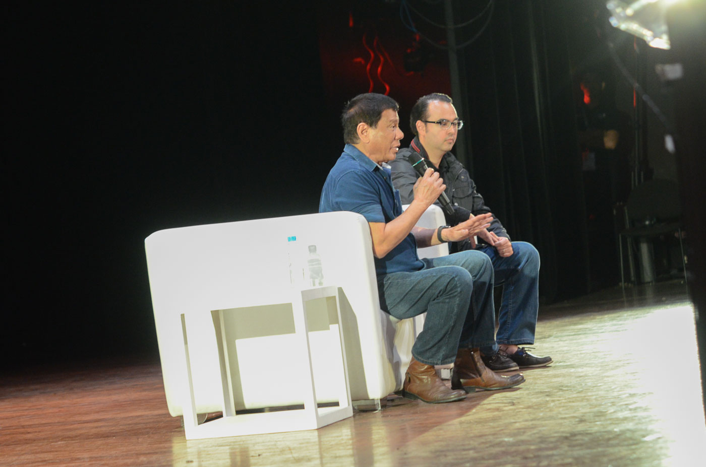 TANDEM ISSUES. Duterte-Cayetano at #TheLeaderIWant Forum in DLSU on January 20, 2016. File photo by Alecs Ongcal/Rappler  