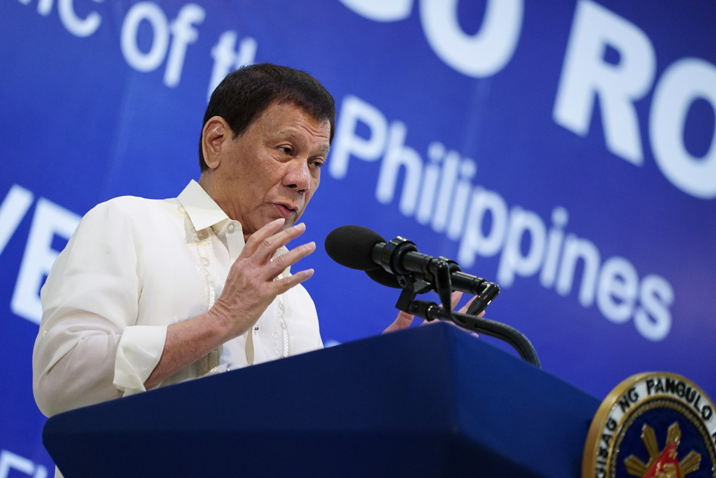 'NEVER LIE.' President Rodrigo Duterte urges the media to report the truth at the relaunching of the Malacanang Press Briefing Room on October 12, 2017. File photo from Presidential Photo 