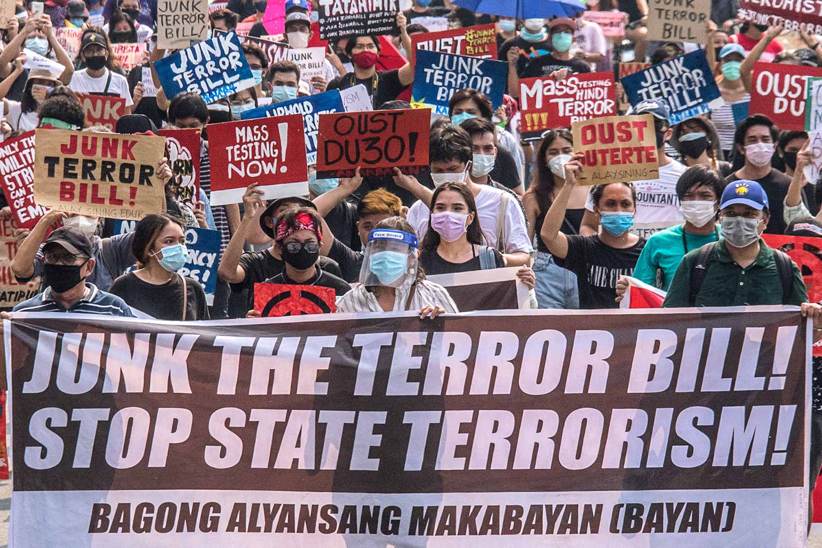 ANTI-TERROR BILL. Various groups take to the streets on June 4, 2020, at the University of the Philippines in Diliman, Quezon City to protest the anti-terror bill. Photo by Darren Langit/Rappler 