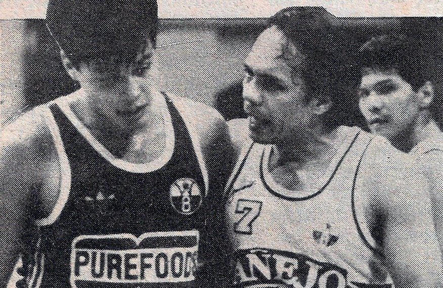 STAR POWER. Robert Jaworski (right) banners the Veterans squad while Alvin Patrimonio headlines the Rookies-Sophomores team in the 1989 PBA All-Stars. Photo from PBA Throwback and Trivias Facebook (@pbaarchive)  