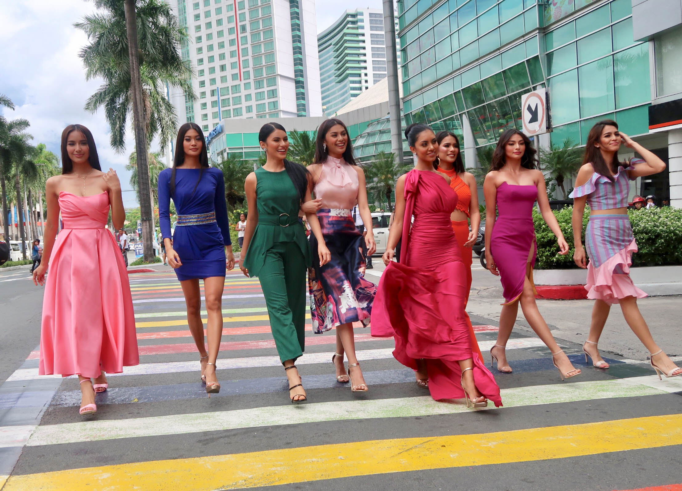 PRIDE IN ARANETA. The Binibining Pilipinas 2019 queens walk together at the 'Pride' pedestrian in support of  Pride Walk at Araneta Center. Photos by Voltaire Tayag/Rappler 