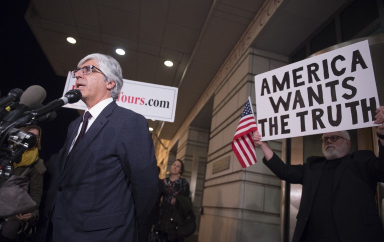 LEGAL BATTLE. CNN attorney Ted Boutrous delivers remarks outside US District Court following a hearing on CNN's case against the White House regarding White House correspondent Jim Acosta November 14, 2018 in Washington, DC. Photo by Andrew Caballero-Reynolds/AFP 