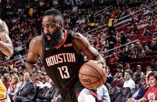 MONSTER GAME. James Harden records the 37th triple-double of his career. Photo from the Houston Rockets 