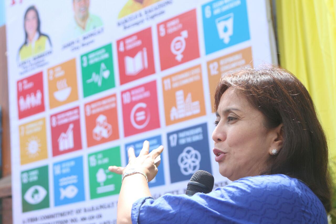 DUTIES AT HOME. Robredo attends the unveiling of a marker of the United Nations Sustainable Development Goals Marker in Barangay Tabuco in Naga City on July 2. Photo courtesy of the Office of the Vice President  