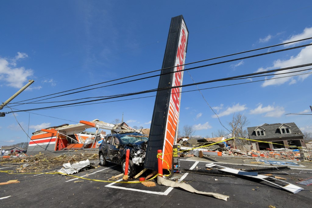 DAMAGE. Buildings damaged by the storm are seen in the Germantown neighborhood following devastating tornadoes on March 03, 2020 in Nashville, Tennessee. Photo by Jason Kempin/Getty Images/AFP 