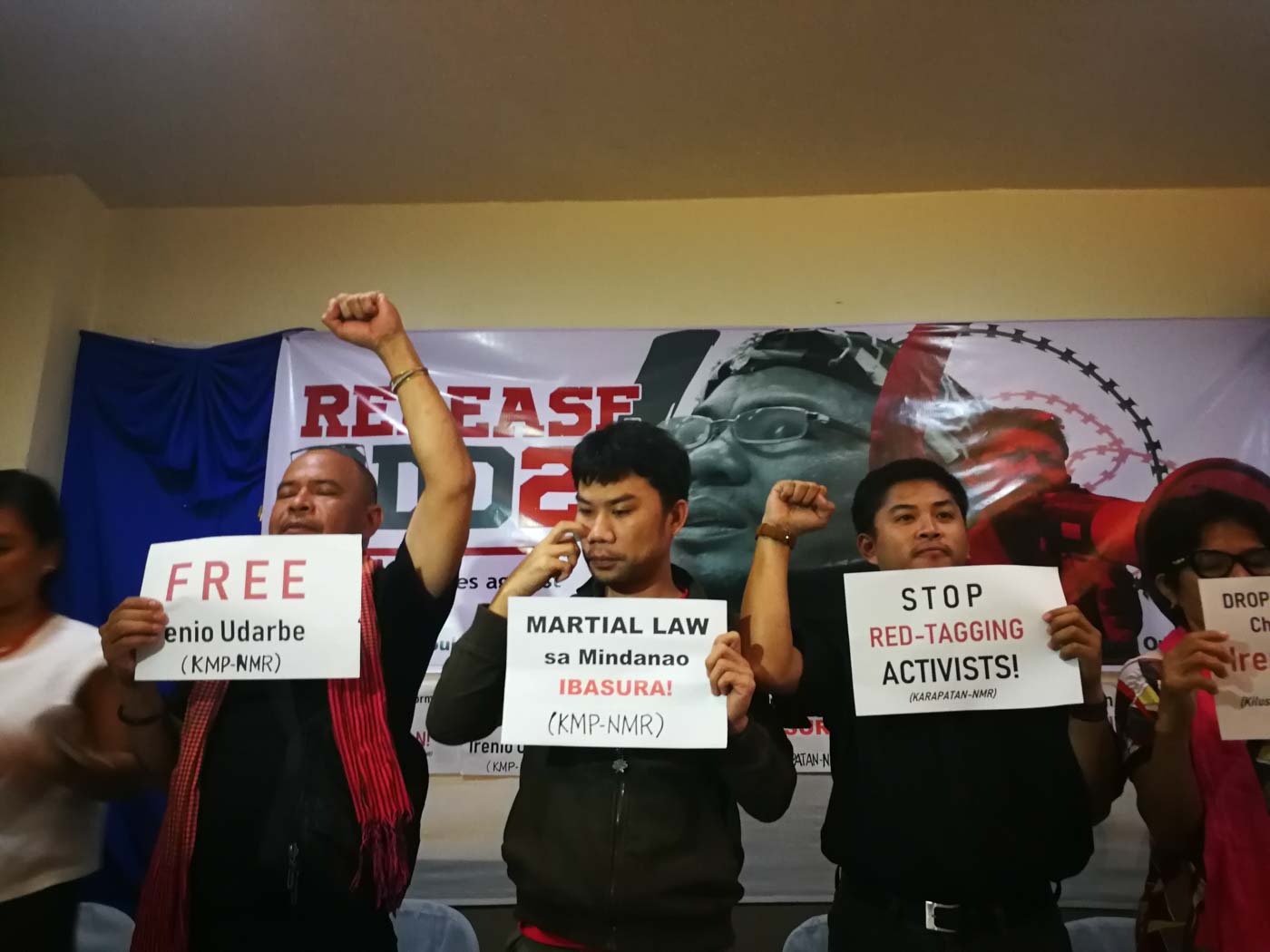 ARRESTED. Human rights activists in Cagayan de Oro demand the release of activists Ireneo Edarbe and Datu Jomorito Goaynon on Monday, January 28, 2019. Photo by Bobby Lagsa/Rappler 