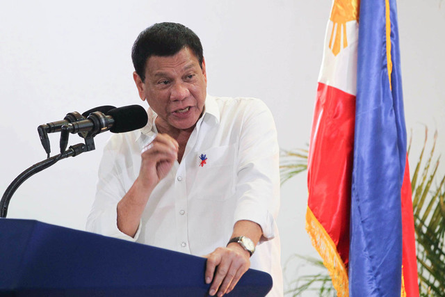 NO MORE VFA? President Rodrigo Roa Duterte in his speech during his arrival at the Davao International Airport in Davao City on December 17, 2016. Photo by Ace Morandante/PPD  