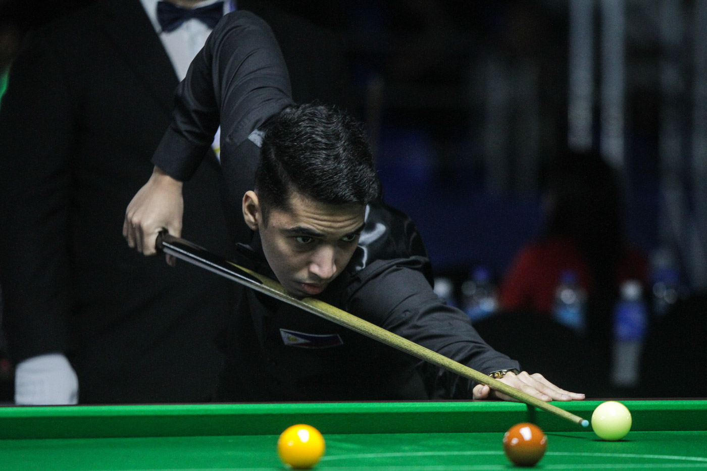 STRONG START. Philippine bet Basil Hasan Al Shajjar delivers early in the men's snooker double. Photo by Lito Borra/Rappler   