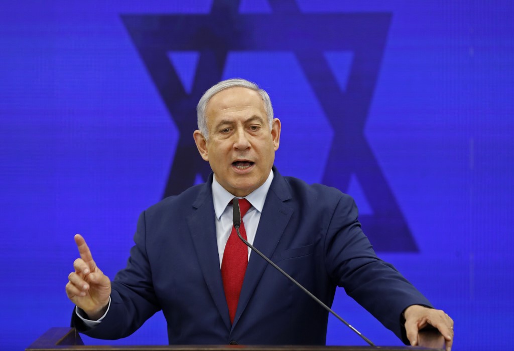 CAMPAIGN PROMISE. Israeli Prime Minister Benjamin Netanyahu gives a statement in Ramat Gan, near the Israeli coastal city of Tel Aviv, on September 10, 2019. File photo by Menahem Kahana/AFP 