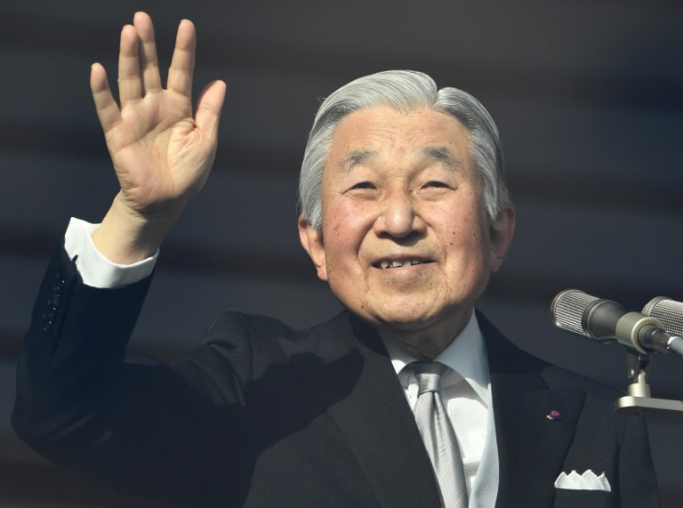 FEELING SICK. File photo shows Japanese Emperor Akihito waving to to well-wishers as he makes a public appearance on the balcony of the Imperial Palace in Tokyo on December 23, 2016. AFP

Thousands of people came out to see the emperor as he celebrates his 83rd birthday. / AFP PHOTO / TOSHIFUMI KITAMURA   