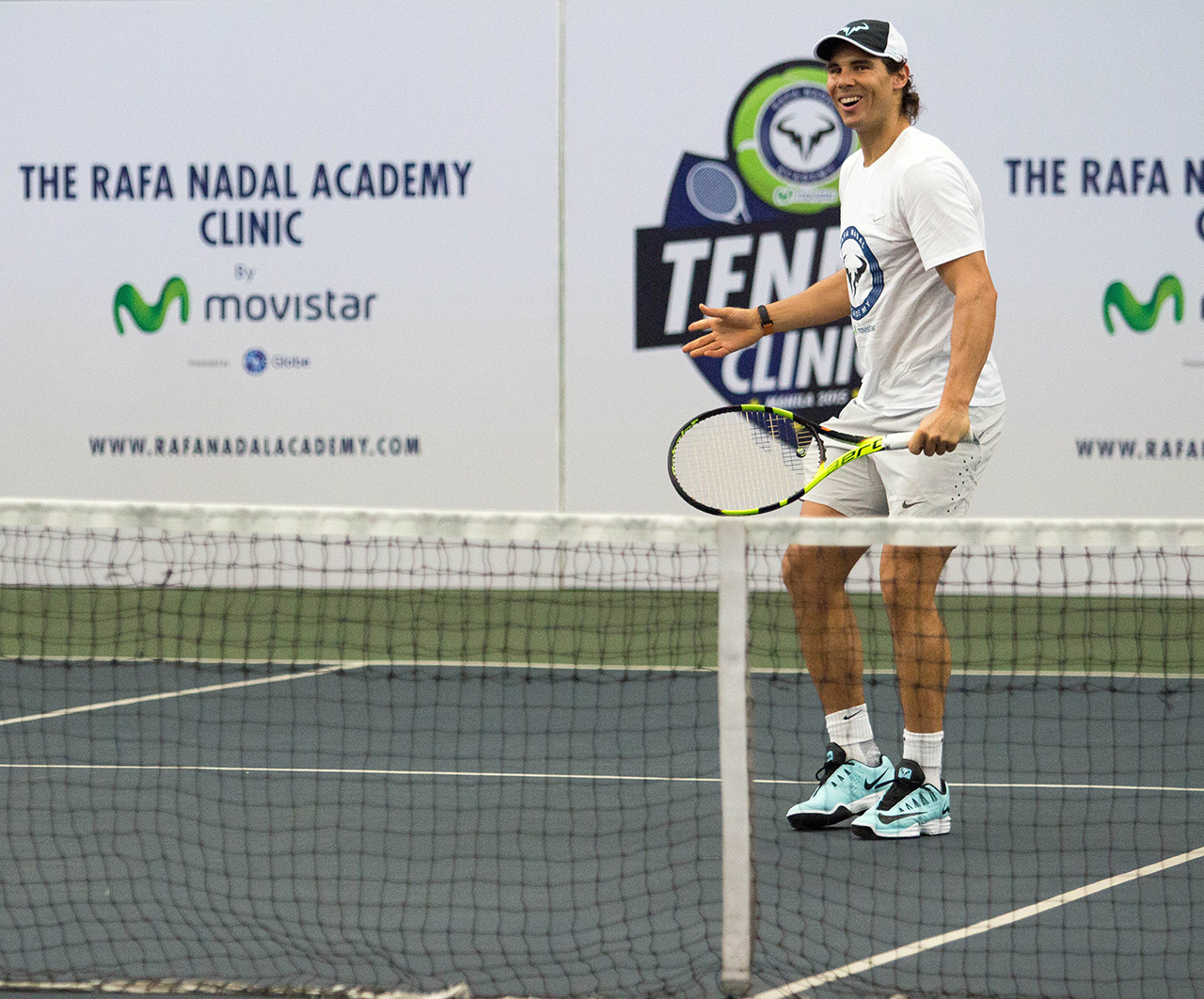 FUN. Rafael Nadal enjoying himself during the clinic. Photo by Ena Terol/Rappler 