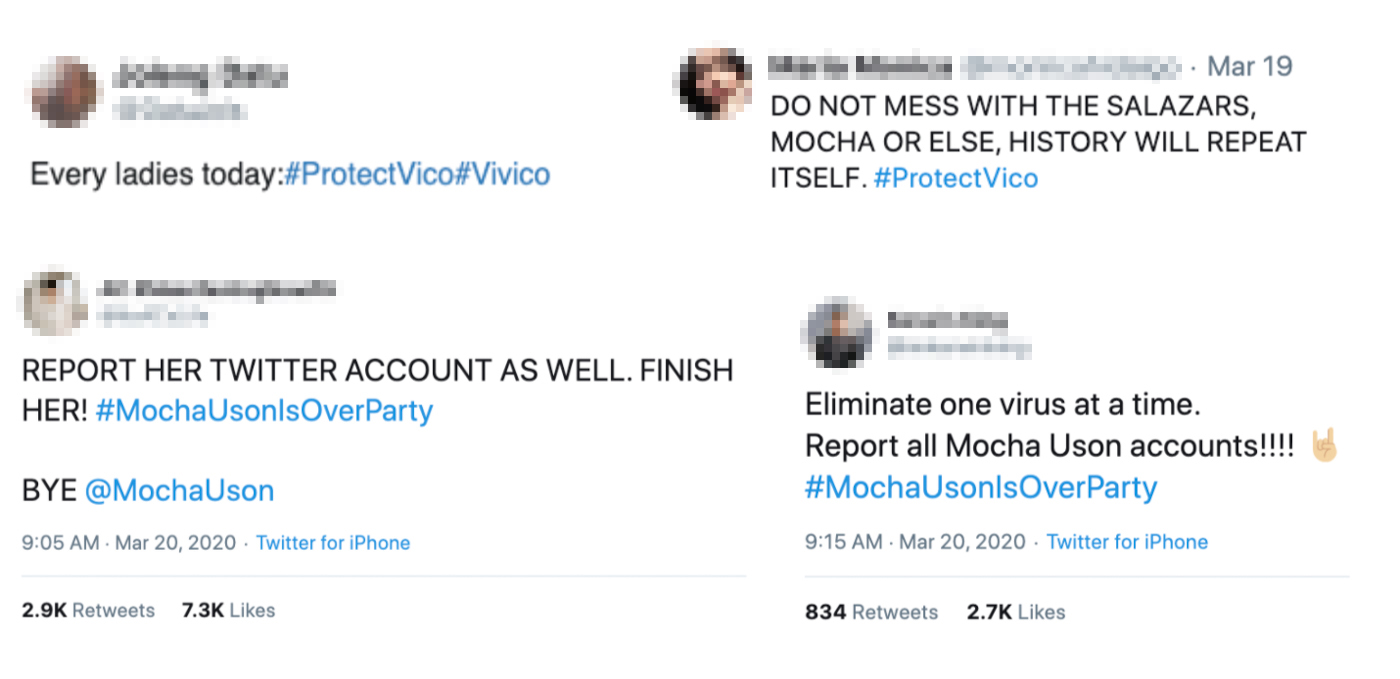PROTECT VICO. Twitter users call for the mass reporting of Mocha Uson's Facebook account. 