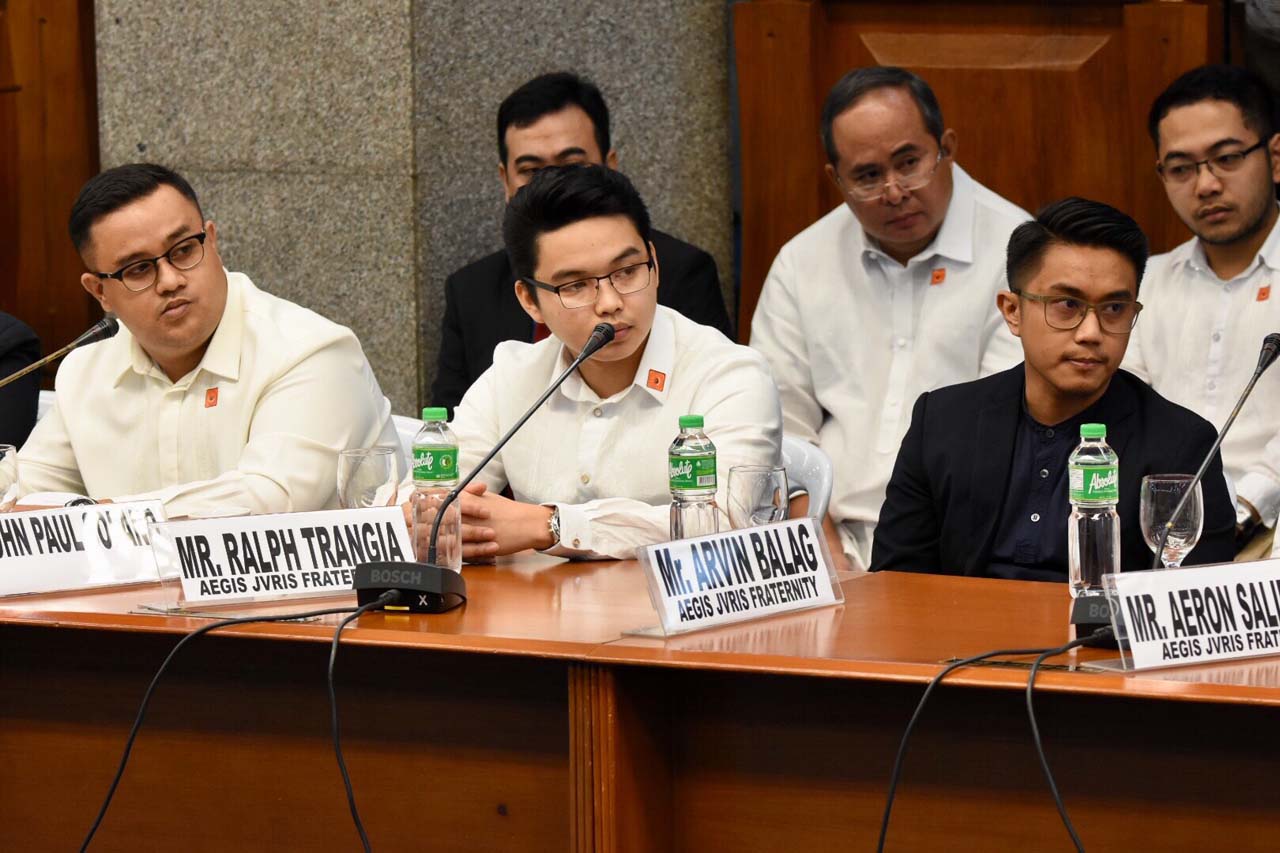 CITED IN CONTEMPT. A Senate panel cited Aegis Juris fraternity Arvin Balag (R), in contempt and ordered his detention on October 18, 2017. File photo by Angie de Silva/Rappler  