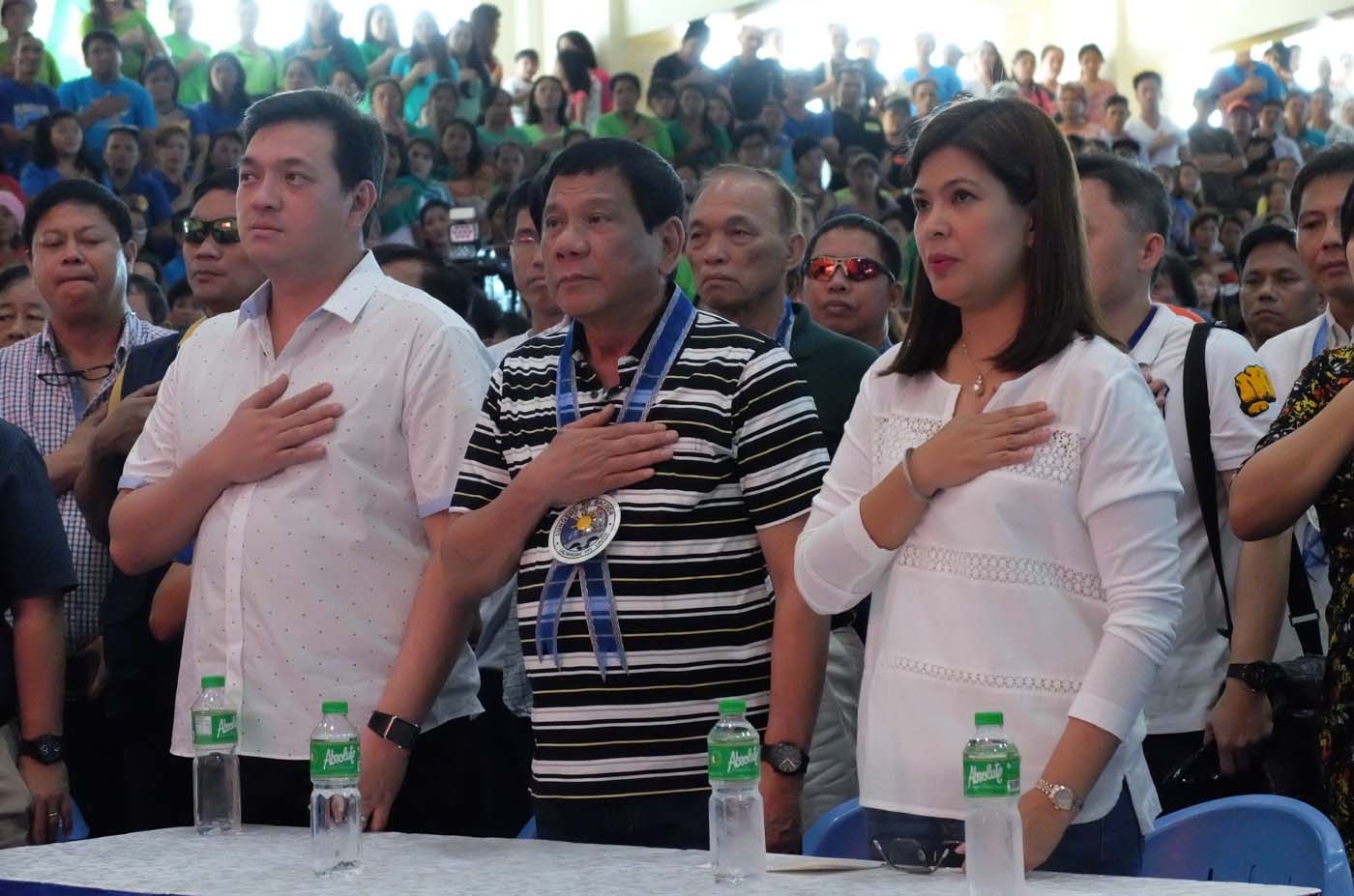 SLOW JUSTICE. Davao Mayor Rodrigo Duterte (middle), shown here with the brother and wife of detained Senator Ramon 'Bong' Revilla Jr, says: 'I cannot guarantee that his case will be erased, but I will see to it that he will be given the right to bail.' Photo by Alecs Ongcal/Rappler 