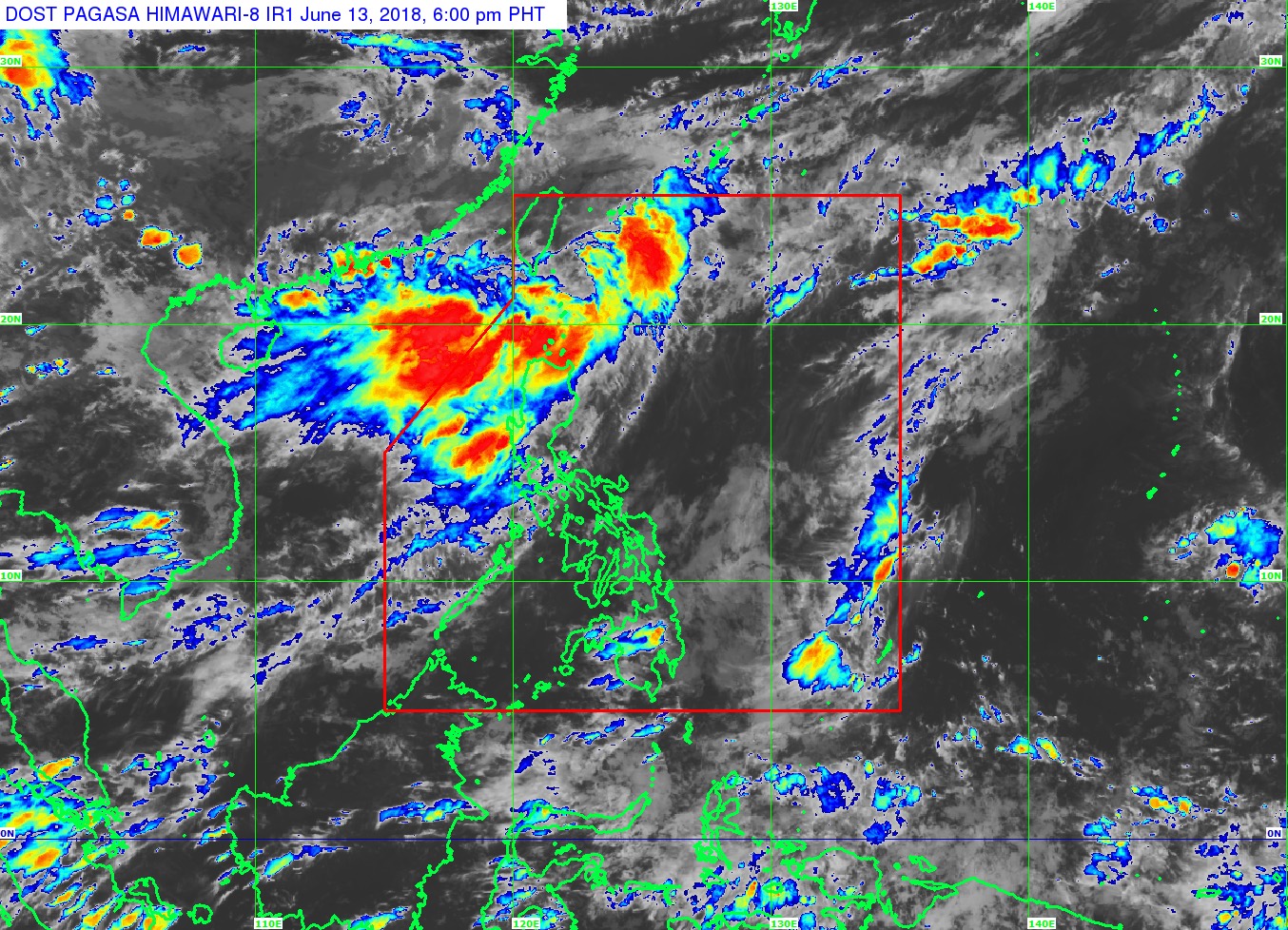 Satellite image as of June 13, 2018, 6 pm. Image courtesy of PAGASA 