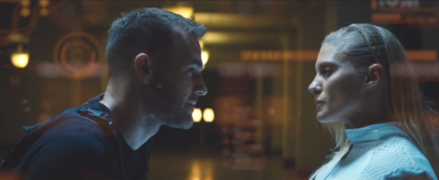 POWER RANGER GONE BAD. James Van Der Beek and Katee Sackhoff in a scene from Joseph Kahn's 'Power Rangers.' Screengrab from YouTube  