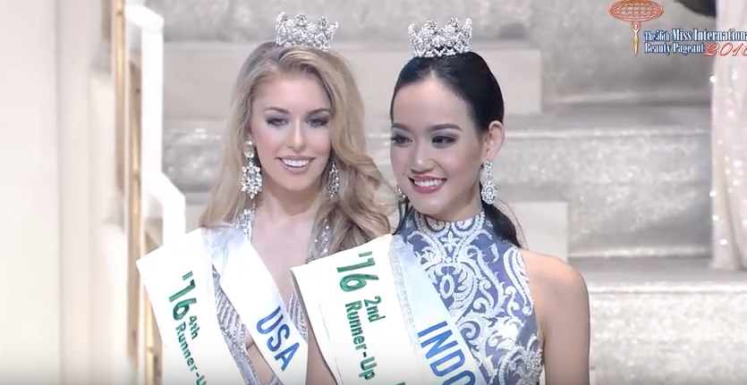 Juara ketiga dan kelima 'Miss International 2016', Indonesia dan Amerika Serikat. 