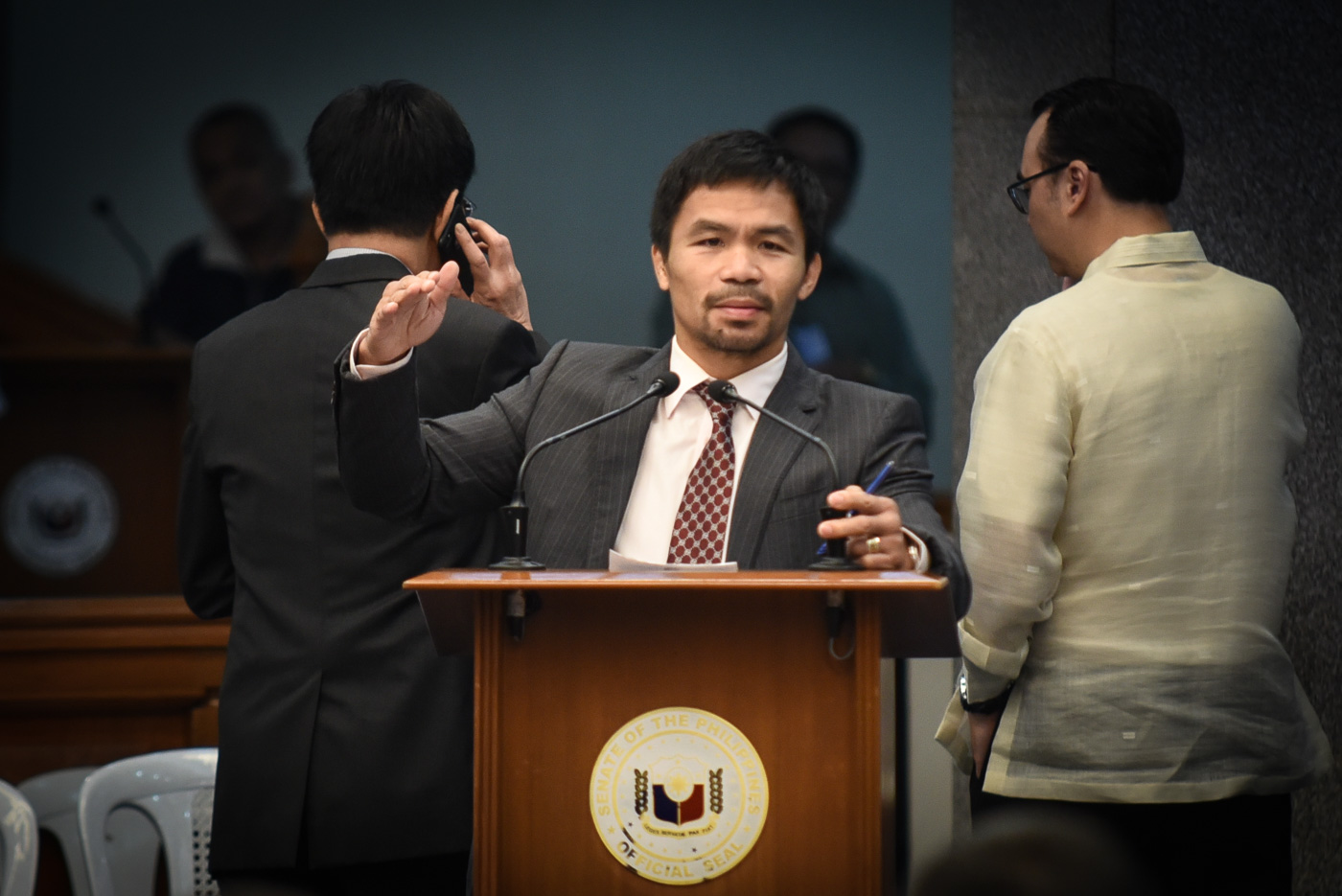 WORST ATTENDANCE. Senator Manny Pacquiao is known for registering bad attendance records in Congress, usually attributed to training for his continuing boxing career. File photo by LeAnne Jazul/Rappler  