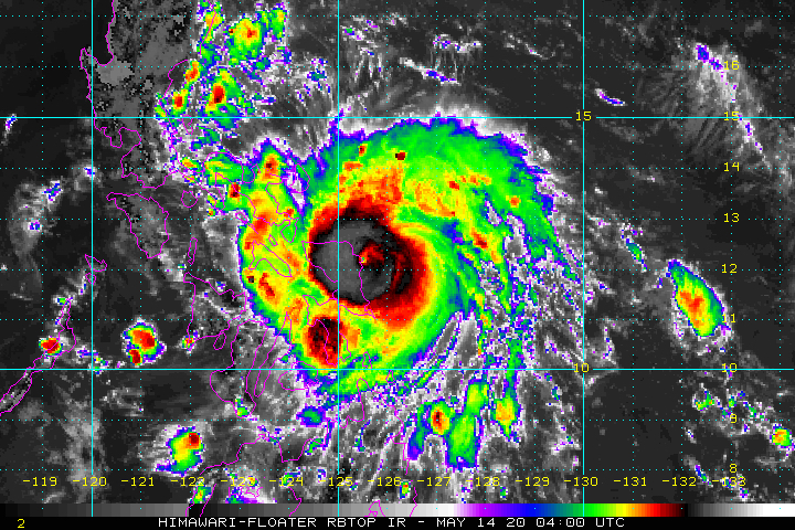 Satellite image of Typhoon Ambo (Vongfong) as of May 14, 2020, 12 pm. Image from NOAA 
