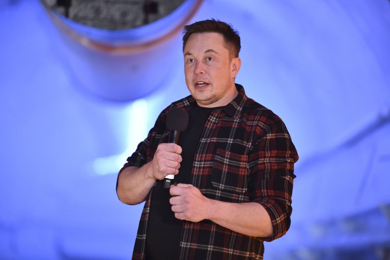 ELON MUSK. In this file photo taken on December 18, 2018 Elon Musk, co-founder and chief executive officer of Tesla Inc., speaks during an unveiling event for the Boring Company Hawthorne test tunnel in Hawthorne, south of Los Angeles, California. File photo by Robyn Beck/AFP 