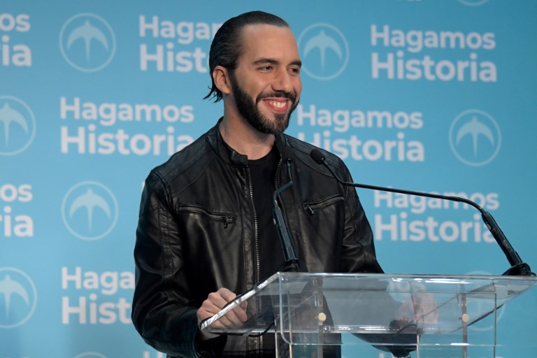 NAYIB BUKELE. El Salvador presidential candidate Nayib Bukele of the Great National Alliance (GANA) speaks to the media after declaring victory in the presidential election in San Salvador on February 3, 2019. Photo by Marvin Recinos/AFP 