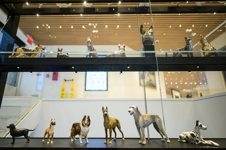 CANINE MUSEUM. This picture taken on February 1, 2019 in New York City shows a display with dog figures at The American Kennel Club Museum of the Dog. Photo by Johannes Eisele/AFP 