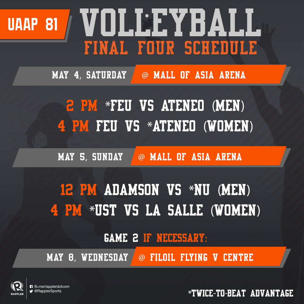 GAME SCHEDULE UAAP Season 81 Volleyball Final Four