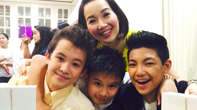 BIRTHDAY GIRL. She and son Bimby posed with 'The Voice Kids' finalists Darren Espanto and Juan Karlos Labajo. Photo from Instagram/@withlovekrisaquino 
