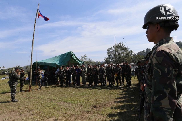 ALL CLEAR? Troops attend a flag-raising ceremony in Butig, Lanao del Sur, Tuesday, March 1, 2016. Photo by Rappler 