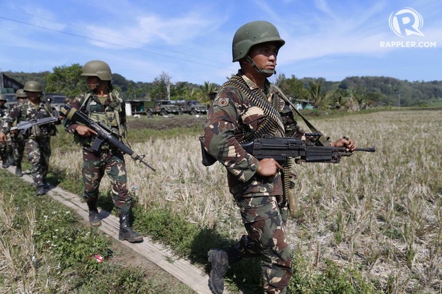 TERRORIST AREA NO MORE. Army troops arrive in Butig, Lanao del Sur, as they end their 10-day offensive against a ISIS-inspired armed group. Photo by Rappler 