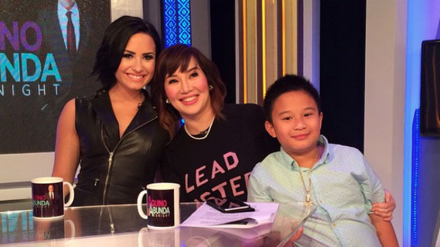 DEMI LOVATO IS HERE! She's pictured here with Kris Aquino and son Bimby, after being interviewed on 'Aquino and Abunda Tonight.' Photo from Instagram/@aatofficial  