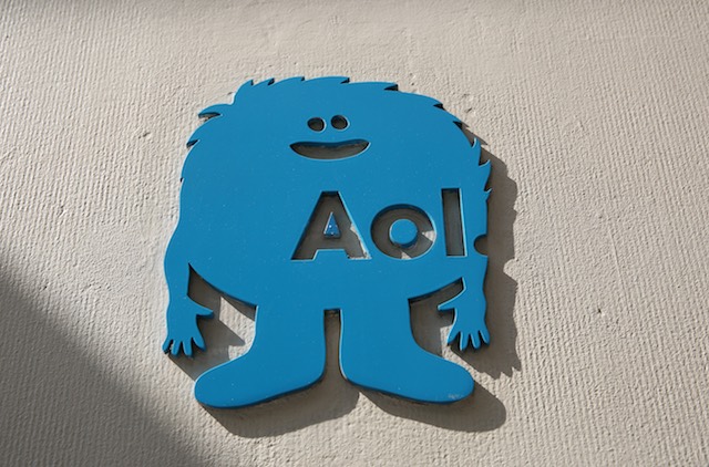 An 'AoL' logo on the side of an office building in New York, New York, USA, 12 May 2015. Andrew Gombert/EPA 