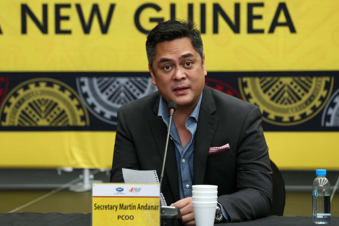 OTHER ROLE. Presidential Communications Secretary Martin Andanar answers queries from members of the media during a press briefing on the sidelines of the 2018 Asia-Pacific Economic Cooperation. Malacañang photo 