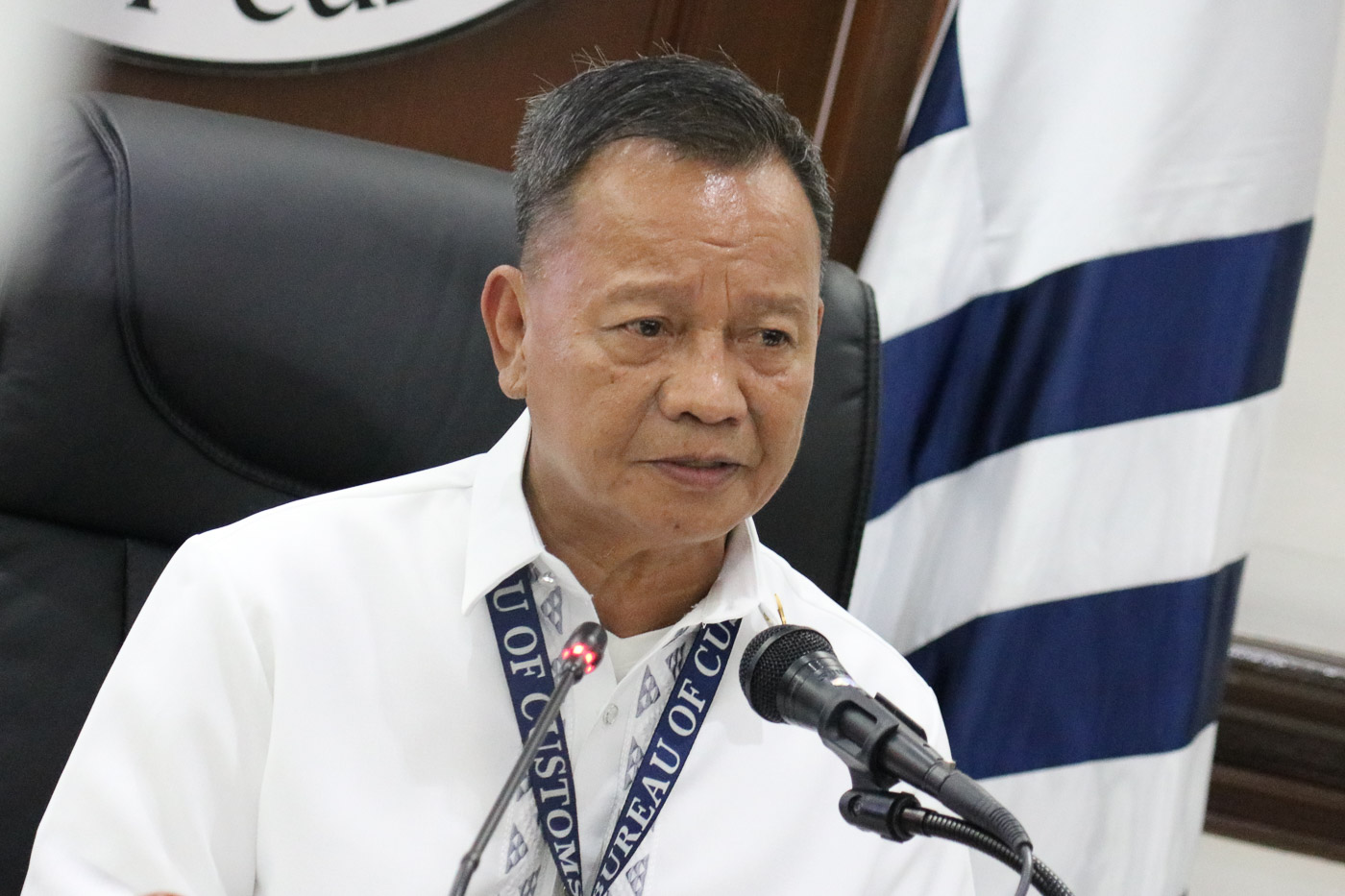 IN DEFENSE. Bureau of Customs Commissioner Isidro Lapeña talks to media during a press conference on August 11, 2018, on the backtracking and ongoing investigation of the intercepted shabu in MICP. BOC Public Information & Assistance Division photo  