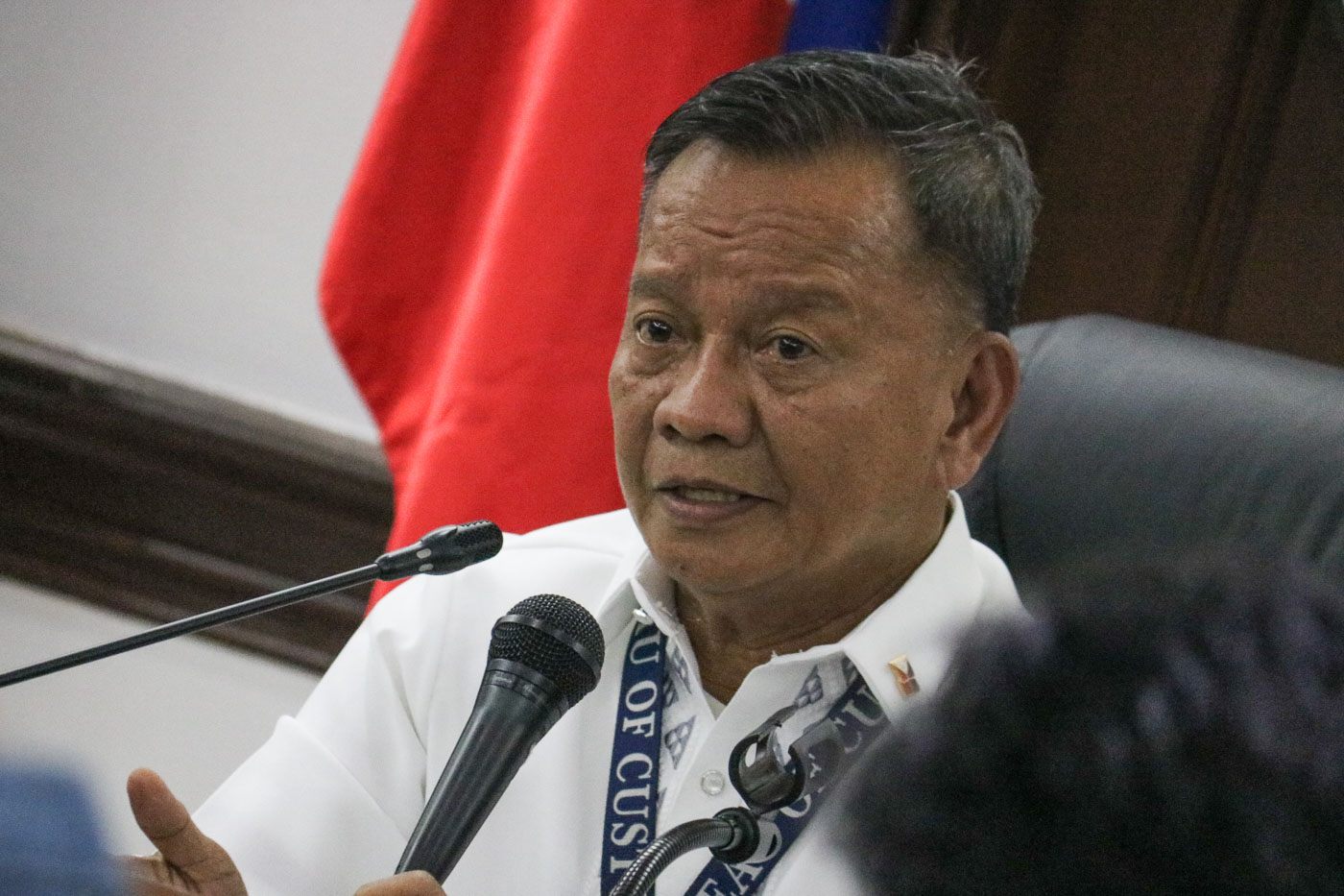 NEW CHIEF. Bureau of Customs Commissioner Isidro Lapeña talks to media during a press conference on August 11, 2018, about the backtracking and ongoing investigation into the intercepted shabu in MICP. BOC Public Information & Assistance Division photo  
