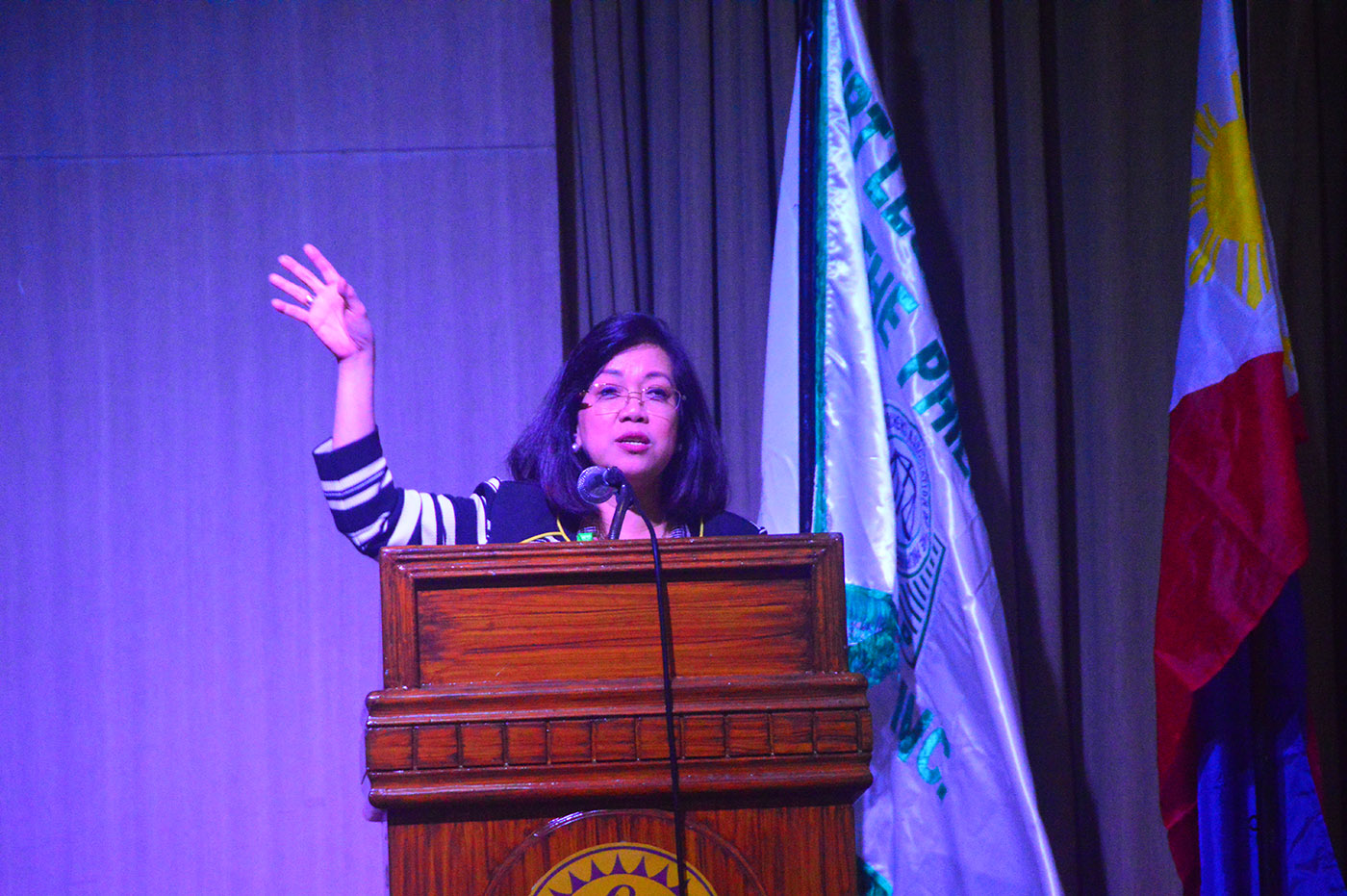 INTEGRITY. Chief Justice Maria Lourdes Sereno tells the Supreme Court that the Statement of Assets, Liabilities, and Net Worth is not a requirement of integrity, during oral arguments on April 10, 2018. File photo by Marchel Espina/Rappler 