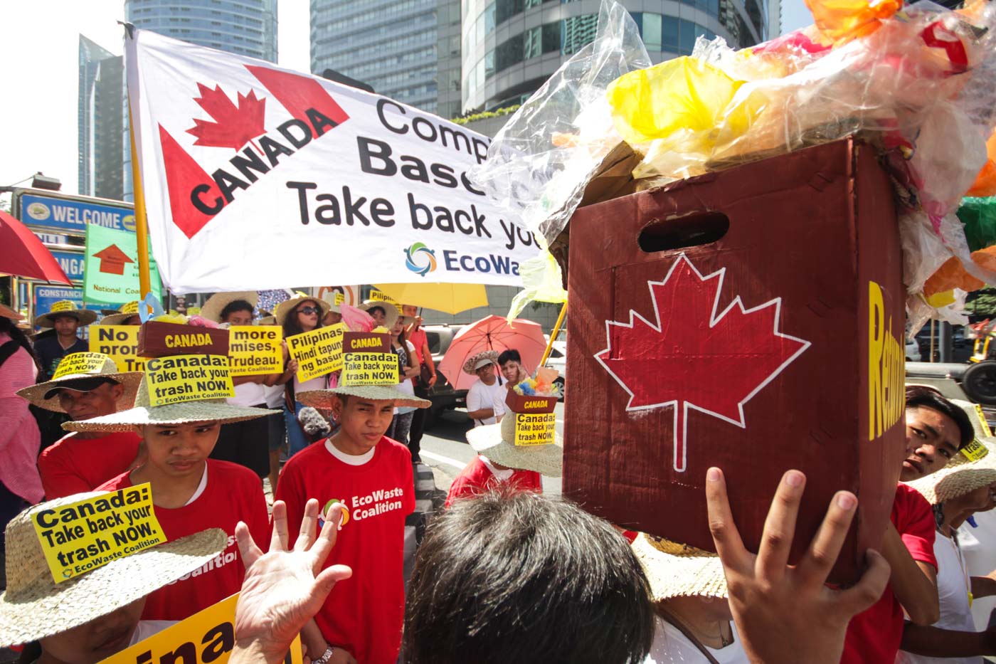 'TAKE IT BACK.' The EcoWaste Coalition holds a protest action near the Canadian embassy against the illegally-shipped garbage. Photo by Lito Borras/Rappler 