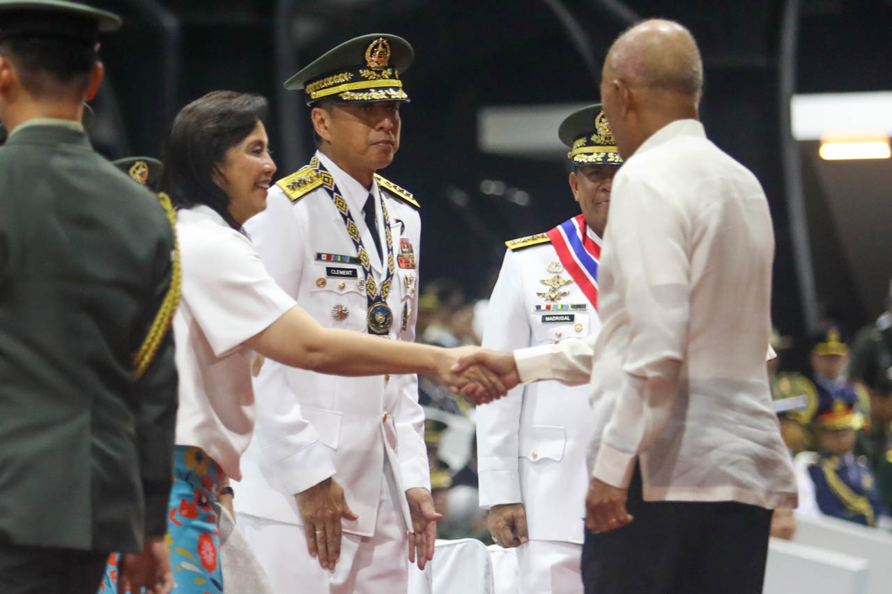 NO SHOW. President Rodrigo Duterte skips the change-of-command ceremony for incoming AFP chief Lieutenant General Noel Clement. Vice President Leni Robredo and Defense Secretary Delfin Lorenzana are in attendance. Photo by Charlie Villegas/Office of the Vice President 
