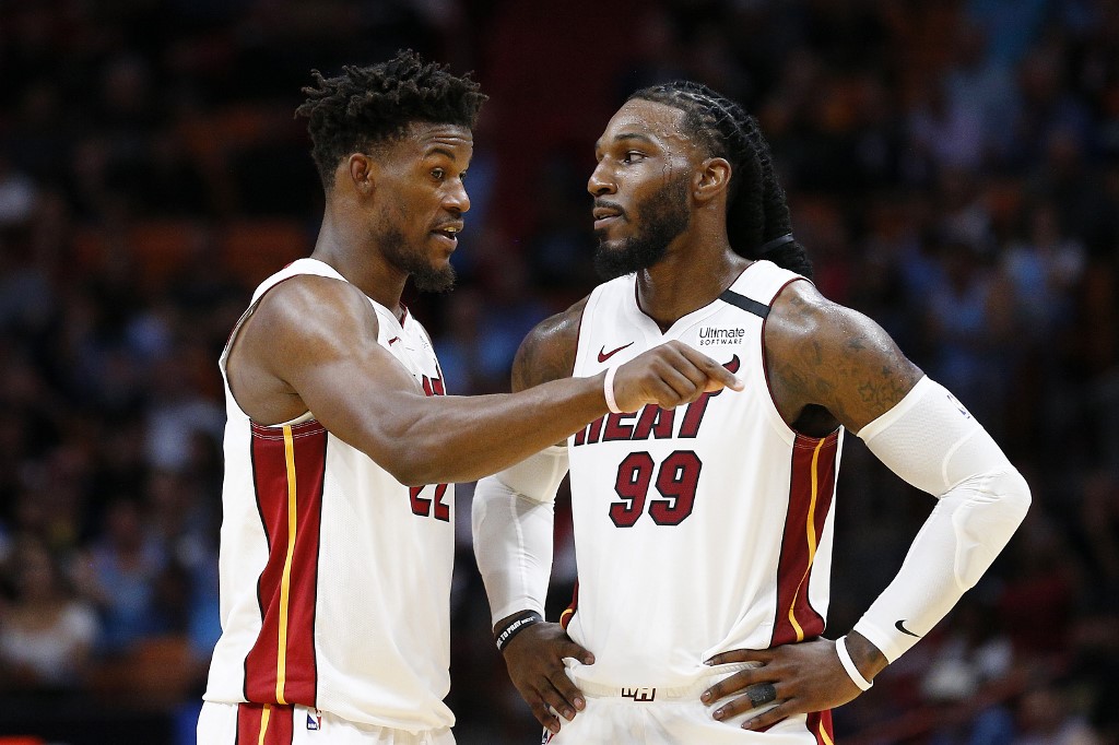 MOMENTUM. The Heat, led by Jimmy Butler (left) and Jae Crowder, look to stay in the top half of the league standings. Photo by Michael Reaves/Getty Images/AFP 