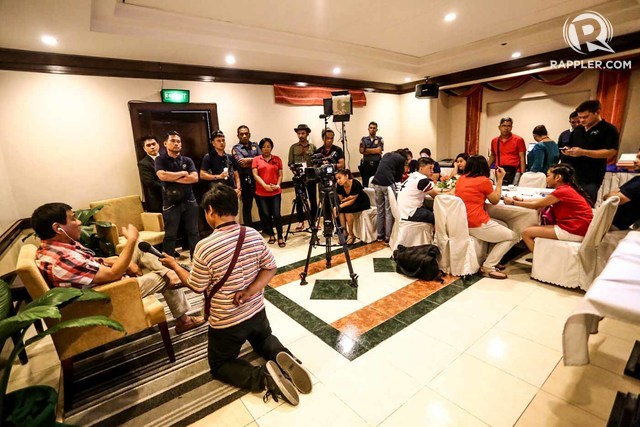 E-DAY. Duterte is interviewed by media after voting in Davao City. Photo by Manman Dejeto/Rappler