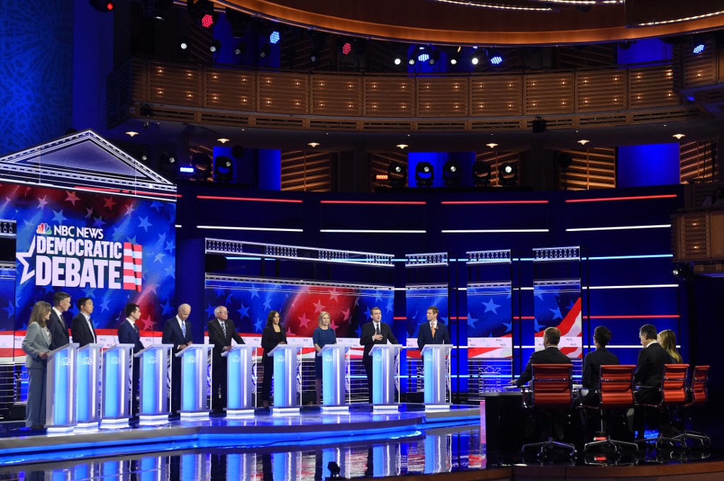 DEBATES. Democratic presidential hopefuls participate in the second Democratic primary debate of the 2020 presidential campaign season hosted by NBC News in Miami, Florida, June 27, 2019. Photo by Saul Loeb/AFP  