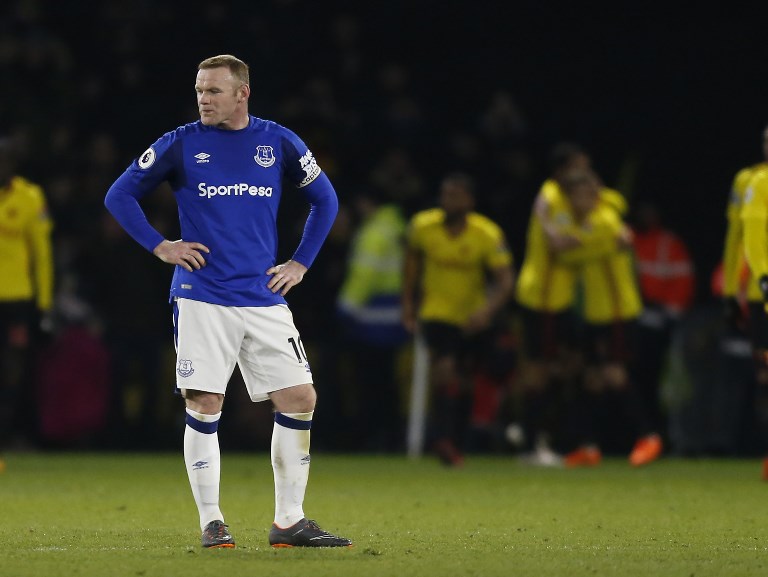 STRUGGLE. Wayne Rooney is Everton’s top scorer this season with 11 goals, but has not scored since December. Photo by AFP  